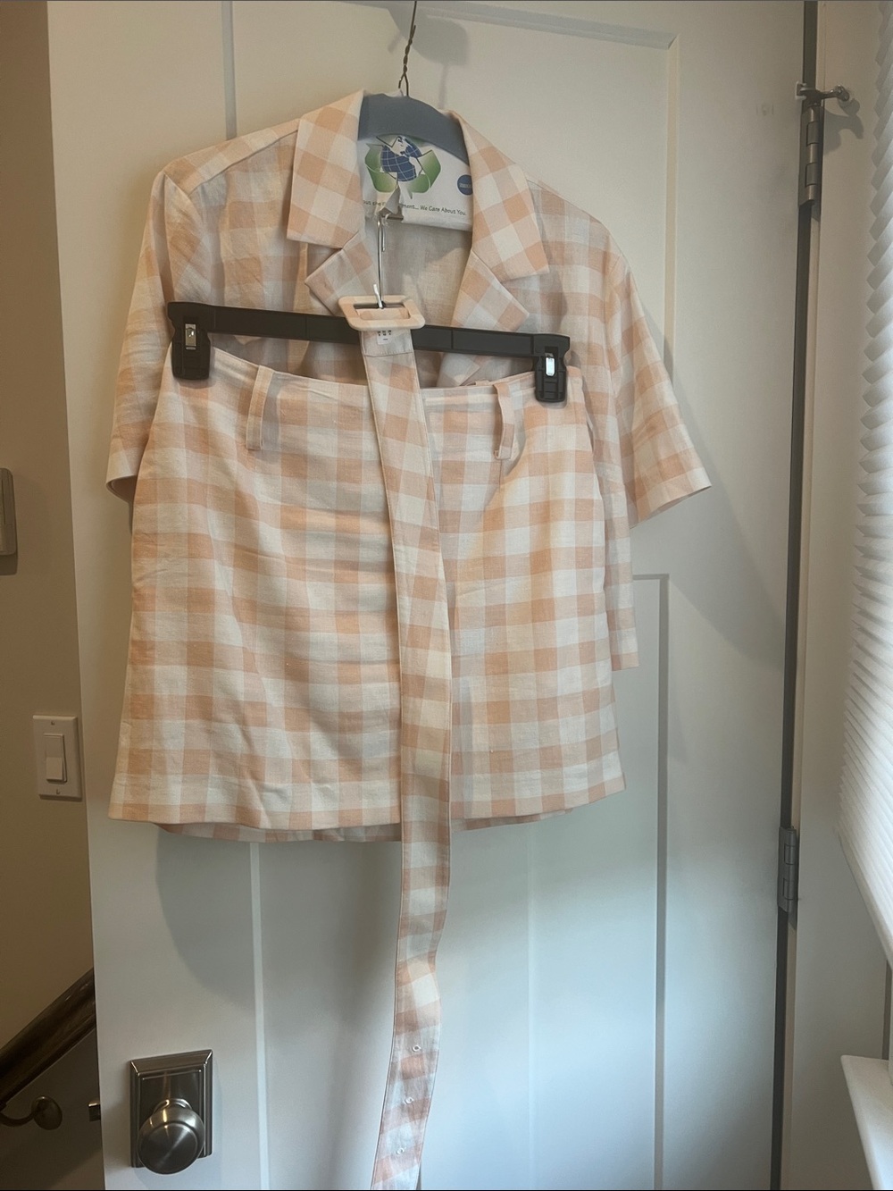 Aqua Peach and White Plaid Two-Piece Skirt Set
